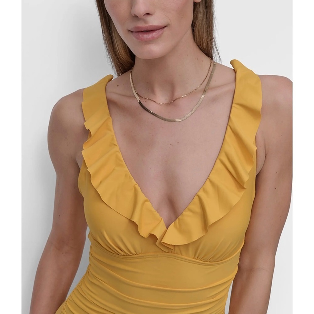 DKNY Yellow Ruffled One Piece Swimsuit - Picture 5 of 11